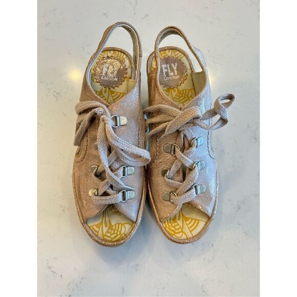 Fly London Yapi lace up rose gold wedge leather sandals size 37 - Picture 8 of 8